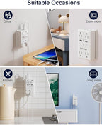 Wall Outlet Extender with Screw, 8 Way Outlets with 1680J Surge Protected, Multi Plug Wall Outlet with USB Ports, LED Indicator, 1875W Wall Mounted Surge Protectors for Dorm Room Office Kitchen
