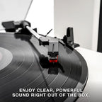 Victrola Montauk Vinyl Record Player, White Wood Finish, 3-Speed Belt Driven Turntable with Stereo Bluetooth Speaker Pair, RCA Output and 3.5mm Headphone Jack, Removable Dust Cover