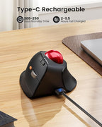 ProtoArc Vertical Wireless Trackball Mouse, EM05 NL Bluetooth Ergonomic Rollerball Mouse Rechargeable Computer Laptop Thumb Mice, 3 Device Connection, Compatible with iPad, Mac, Windows, PC-Red