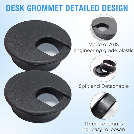 Desk Grommet 1-1/2" (38 mm), Desk Cord Hole Cover, Cable Grommet ABS Plastic, Desk Hole Grommet for Office and Home Table Cable, Detachable Cable Cord Organizer (Black 4 Pcs)