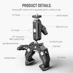 NEEWER Super Clamp Magic Arm Camera Mount with Phone Holder Action Cam Adapter Ball Heads 1/4" Threads Cold Shoe Cleaning Cloth Compatible with SmallRig GoPro for Desk Tripod Crossbar Gimbal Rod, ST83