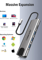 Lemorele USB C Hub Multiport Adapter 9 in 1 w/Gigabit Ethernet, 100W PD, HDMI 4K, 3 USB 2.0, 5Gbps USB C Data Port, SD/TF Card Reader, Dongle Docking Station for MacBook Lenovo HP Dell Laptops