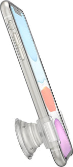PopSockets Phone Grip Slide for Phones and Cases, Sliding Phone Grip with Expanding Kickstand - Clear on White