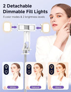 Selfie Stick Tripod with 2 Light, 3 Light Modes & 6 Brightness Levels Extendable Phone Tripod with Detachable Remote & Phone Holder, Portable Camera Tripod Compatible with iphone16 15 14 13/Android