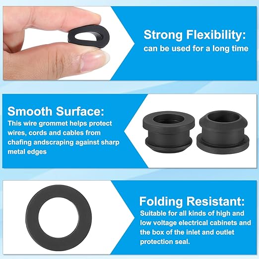 PATIKIL 17mm / 11/16 Inch Drill Hole,1/2 Inch ID Rubber Grommets, 12Pcs Top Hat Grommet for Wiring Eyelet Ring Gasket Automotive Firewall Cable Hole Plugs Wires Protection, Black
