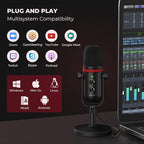 AUDIOPRO USB Microphone, Computer Condenser Gaming Mic for PC/Laptop/PS4/5, Headphone Output, Volume Control, USB Type C Plug and Play, LED Mute Button, for Streaming, Podcast, Studio Recording