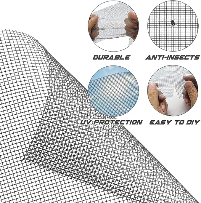 Screen Repair Kit Easy DIY Project 36" x 90" Fiberglass Screen Mesh with Rolling Tool and Screen Retainer Spline Screen Replacement kit for Windows Sliding Doors and Patio Screens (36" x 90", Black)