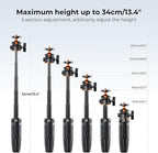 K&F Concept Selfie Stick Tripod, 360 Degree Rotation Mini Phone Stand with Ball Head and Cold Shoe Mount, Cellphone Holder with Wireless Remote for Smartphone Black
