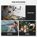 NEEWER Selfie Stick with Detachable Bluetooth Remote Shutter, Lightweight Foldable Travel Tripod for iPhone for YouTube/TikTok Vlogs Live Streaming Photography, White, P15