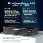 YuanLey 28 Port Gigabit Managed Switch with 24 10/100/1000Mbps RJ45 Ports, 4X 10Gbps SFP+, L3 Smart Managment Ethernet Switch, VLAN, QoS, ACL, SSL, Fanless, Compatible for Tp-Link, Netgear