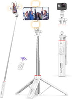 Selfie Stick Tripod with 2 Light, 3 Light Modes & 6 Brightness Levels Extendable Phone Tripod with Detachable Remote & Phone Holder, Portable Camera Tripod Compatible with iphone16 15 14 13/Android