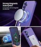 Magnetic for Samsung Galaxy S24 FE Case [Compatible with MagSafe][Built-in Camera Lens Protector] Slim Soft Silicone Bumper Shockproof Metallic Luster Phone Cover (Purple)