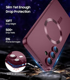 Magnetic for Samsung Galaxy S24 Plus Case [Compatible with MagSafe][Built-in Camera Lens Protector] Slim Soft Silicone Bumper Shockproof Metallic Luster Phone Case (Burgundy)