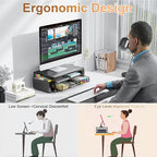 gianotter Wood Monitor Stand Riser, Office Desk Shelf Organizer, Desk Organizer with Drawer and Pen Holder, 2-Tier Computer Stand, Office Organization (Ink)