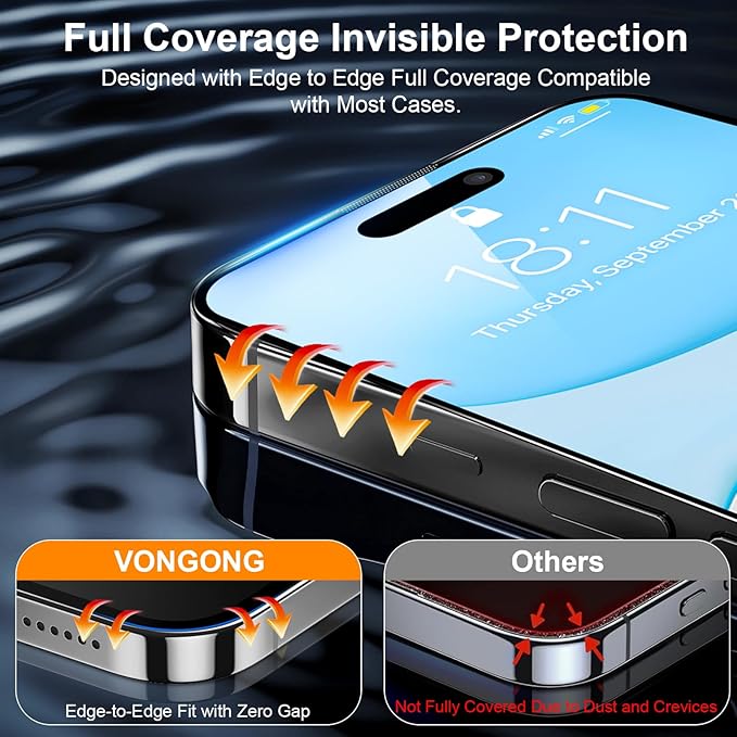 iPhone 15 Pro Max Screen Protector,Durable and Drop-Proof with 9H Hardness,Bubble-and-Dust-Free 15 Pro Max HD High-Aluminum Tempered Glass,Easy Installation Exclusively,2 Pack