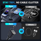 Car Charger with Starlight, 66W USB C Fast Car Chargers Adapter, 4 in 1 Retractable Car Charger with 2 USB Ports for iPhone16/15/14/13/12/11 and for Android (Black)