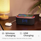 uscce Alarm Clock Bluetooth FM Radio: 10W Stereo Sound Speaker - Fast Wireless Charging for iPhone Samsung - Dimmable Clock Radio for Bedroom