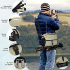 RAINSMORE Camera Bag, DSLR/SLR/Mirrorless Camera Case with Tripod Holder Waterproof Camera Sling Bag Crossbody Camera Bags for Photographers with Rain Cover for Canon/Nikon/Sony/Fuji, Khaki
