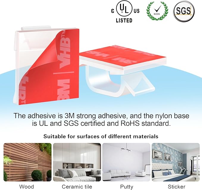 60 PCS XHF 5/8” Adhesive Cable Wire Clips Clear, Cable Staples Outdoor Cable Management Wire Organizer Cord Holder for Under Desk, Car, Wall, TV PC Ethernet Cable