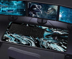 Gaming Mouse Pad with Stitched Edges, Durable Non-Slip Natural Rubber Base, Waterproof Computer Keyboard Pad Mat for Esports Pros/Gamer/Desktop/Office/Home - Marble Cyan