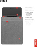 Lenovo Slim Laptop Sleeve 14 Inch Notebook/Tablet - Compatible with MacBook Air/Pro - Eco-Friendly Lightweight Case with Accessory Pocket & Magnetic Closure - Grey