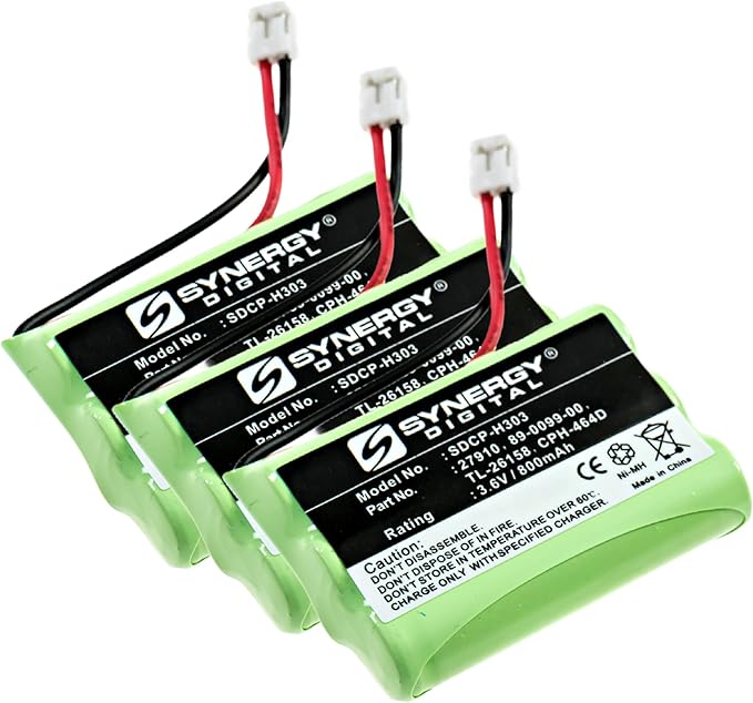 Synergy Digital Cordless Phone Batteries, Compatible with AT&T 27910 Cordless Phone, (Ni-MH, 3.6V, 800 mAh) Ultra High Capacity, Combo-Pack Includes: 3 x SDCP-H303 Batteries