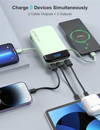 Portable Charger Power Bank 32000mAh with Built in Cables, PD3.0 USB C Fast Phone Charger, 5 Outputs LCD Display Travel Battery Pack Compatible with iPhone, Samsung All Cell Phones (Green)