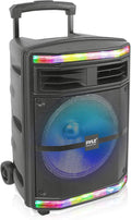 Pyle Portable Bluetooth PA Speaker System - 600W Bluetooth Speaker Portable PA System W/ Rechargeable Battery, Party Lights, MP3/USB SD Card Reader, Rolling Wheels - Pyle PPHP1044B