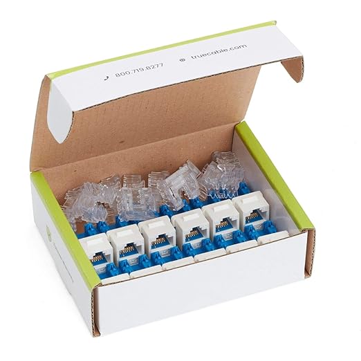 trueCABLE Cat6A Keystone Jack, Unshielded (UTP), 90 Degree Punch-Down, PoE++ (4PPoE), UL Listed, ETL Verified, ANSI/TIA Certified, Modular RJ45 Female, White, 12 Pack
