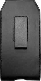 Leather Cell Phone Holster for Cricket Debut, Icon, AT&T Radiant Core, Calypso 2, Moto E6, G7 Play, Alcatel Onyx, REVVLRY REVVL2 - Vertical Case Waist Carrying Pouch with Belt Clip/Loops, Black