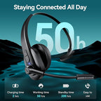 Bluetooth Headset with USB Dongle for Computer, Single-Ear Wireless Headset with Noise Cancelling Microphone for Office & Truckers, Bluetooth V5.2 with Mute Button for Work
