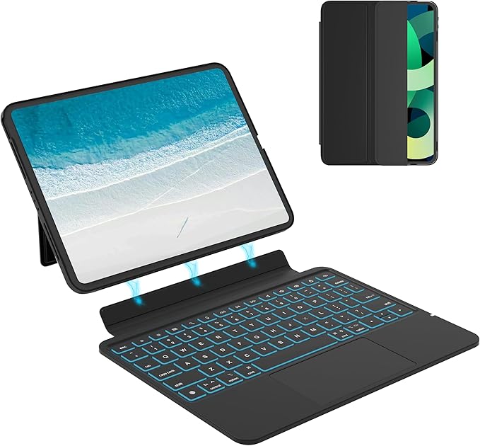 Keyboard Case for iPad 10th Generation (10.9" 2022) and iPad 11th (A16, 2025), Magnetic Detachable Wireless keyboard for ipad 10th generation with 7 Color Backlight, Multi-Touch Trackpad(Black)