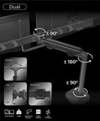Dual Monitor Arm Desk Mount with Gas Spring & USB Charging, Fits 17–32” inches Screens up to 33 lbs, VESA 75x75/100x100, Crossbar Handle for Easy Adjustment, Black, Dual