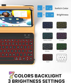 Leather Keyboard Case for 9",9.7",10.1",10.2",10.5",10.9",11" Tablets,7 Colors Backlit,Bluetooth Wireless Keyboard with Pocket Leather Folio Cover(Black)