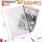 24pcs Mesh Zipper Pouch, Puzzle Storage Bags, A3 17x12 Inches Large Reusable Zipper Pouches for for Classroom Office Supplies Organizing, Extra Large Zipper Bags, Board Game Storage