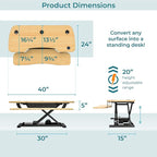 VRSADESK PowerPro™ Electric Standing Desk Converter - Height Adjustable Desk Riser with Keyboard Tray & USB Hub - Holds 80 lbs - Ergonomic Sit Stand Workstation for Home & Office | Maple (40” x 24”)