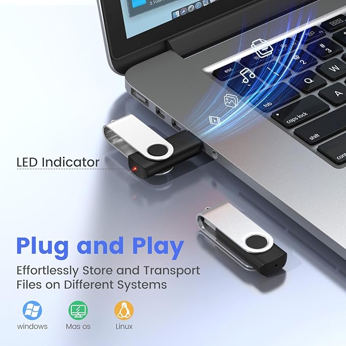 ABLAZE 32GB Flash Drive 10 Pack, USB 2.0 Memory Stick with Lanyards Swivel Thumb Drives Bulk 32GB Pendrive U Disk for Data Storage (Black)