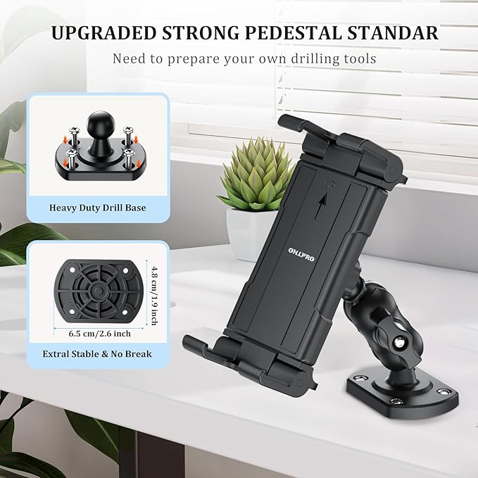 OHLPRO Tablet Wall Mount Holder for iPad 360° Adjustment with Arm and Heavy Duty Drill Base, Compatible with 5"-13" iPad Phone Samsung Tab eReader Surface Kindle for Home, Kitchen, Screw Installation