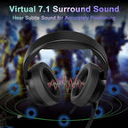 Jeecoo V20U USB Pro Gaming Headset for PC - 7.1 Surround Sound Headphones with Noise Cancelling Microphone- Memory Foam Ear Pads for Laptop Computers