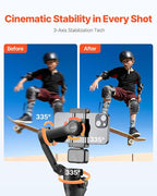 VEVOR Gimbal Stabilizer for Smartphone, 3-Axis Stabilization, Phone Gimbal for Android & iPhone with Magnetic Fill Light, Face Tracking, Gesture Control, Phone Stabilizer for Video Recording Vlogging