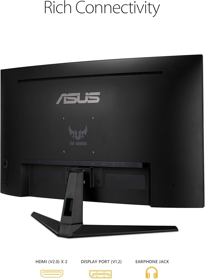 ASUS TUF Gaming 32" 1440P HDR Curved Monitor (VG32VQ1B) - QHD (2560 x 1440), 165Hz (Supports 144Hz), 1ms, Extreme Low Motion Blur, Speaker, FreeSync Premium, VESA Mountable, DisplayPort, HDMI,BLACK