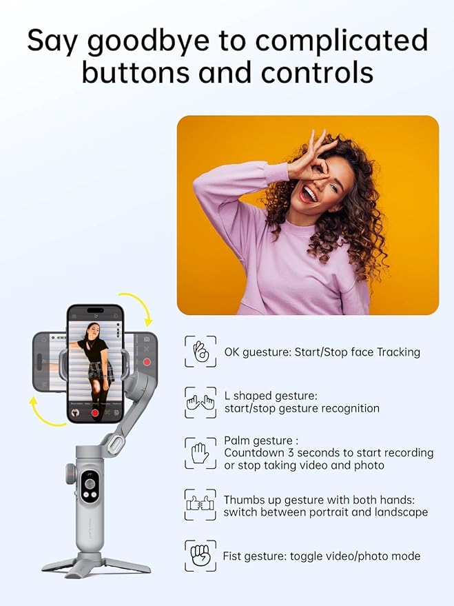 Gimbal Stabilizer for Smartphone, 3-Axis Portable iPhone Gimbal w/OLED Display for iPhone/Andriod, Phone Gimbal with Face/Object Tracking for Tiktok YouTube Vlog-Smart X Pro Gray