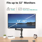 WALI Single Monitor Arm 13-32 Inch, Single Monitor Mount, Vesa Desk Mount up to 19.8lbs Gas Spring Arm with Clamp, VESA 75x75mm or 100x100mm Compatibility(GSDM001), Black