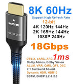 8K HDMI Cable 48Gbps 33 FT, Nylon Braided High Speed HDMI® Cable 4k 120Hz 2k 165Hz 8k 60Hz 12bit eARC ARC Dolby Atmos HDR10+ HDCP2.3 Compatible for Gaming PC TV Soundbar Monitor Mac PS5 Xbox