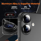 Camera Lens Protector for iPhone 16/16 Plus, Aluminum Alloy Sapphire Glass Camera Screen Cover, Case Friendly- Black Titanium