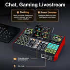 Audio Mixer, Sound Board for Pc/Phone Live Streaming Singing Gaming, Sound Mixer for 3.5mm/Xlr Dynamic/48V Microphone, Live Sound Card with DJ Mixer Effects & Voice Changer, Denoise, One Click Mute