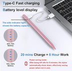 Stylus Pen for iPad 9th&10th - Fast Charge for iPad Pencil Palm Rejection Active Pen Compatible with (2018-2025) Apple iPad 6/7/8/9/10/11(A16), iPad Pro 11"/12.9"/M4, Mini 5/6, Air 3/4/5/M2/M3 (Pink)