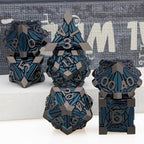 7PCS Metal DND Dice Set with Box, Debris RPG Black Blue D and D Dice for use with D&D Tabletop Games Role Playing Game Polyhedral Dice Set D20 D12 D10 D8 D6 D4