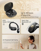 SHOKZ New OpenFit 2 Open-Ear Headphones, True Wireless Bluetooth Earphones with Microphone, Earhook Earbuds with 48 Hours of Playtime, Fast Charging, IP55 Water-Resistant, with Carrying Bag, Black