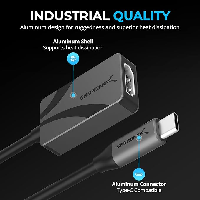 SABRENT 8K USB Type-C to HDMI Adapter - 8K@30Hz & 4K@120Hz, HDR10/Dolby Vision, VRR & FreeSync, Compatible with Laptops, Tablets, Smartphones, Portable Gaming Systems, Aluminum Design (DA-CH8K)